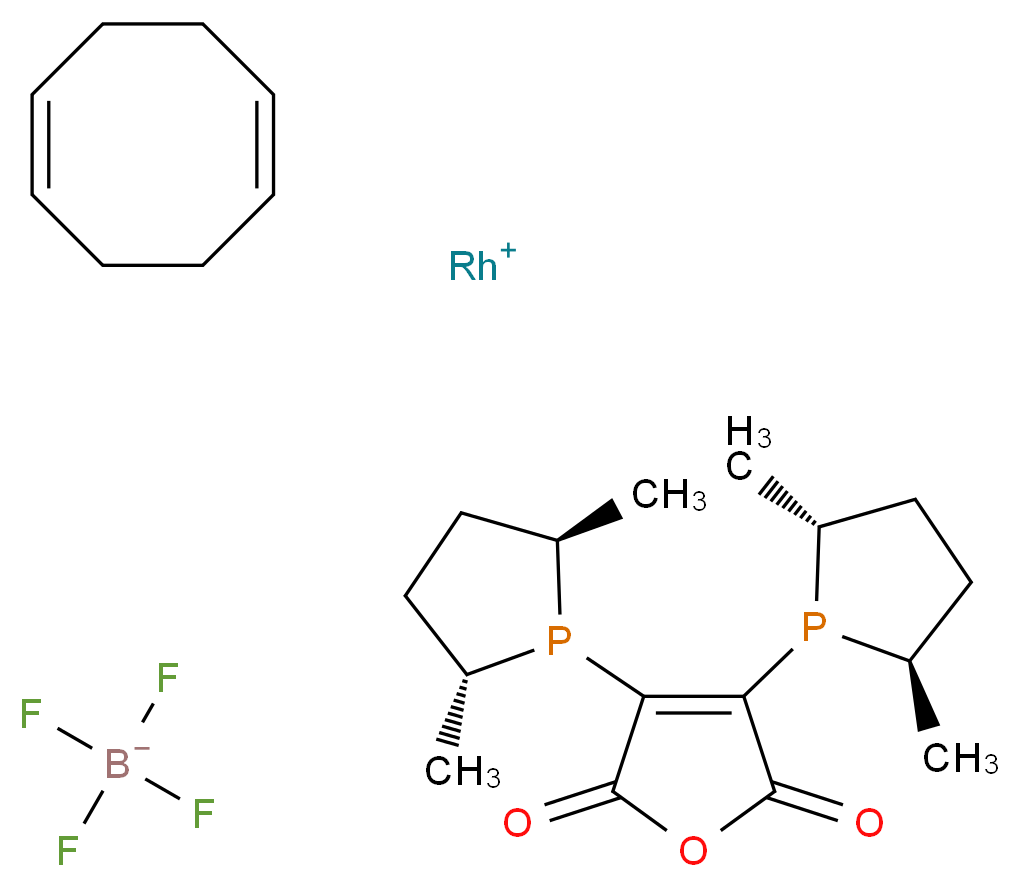 λ<sup>1</sup>-rhodium(1+) ion (1Z,5Z)-cycloocta-1,5-diene bis[(2R,5R)-2,5-dimethylphospholan-1-yl]-2,5-dihydrofuran-2,5-dione tetrafluoroboranuide_分子结构_CAS_507224-99-9