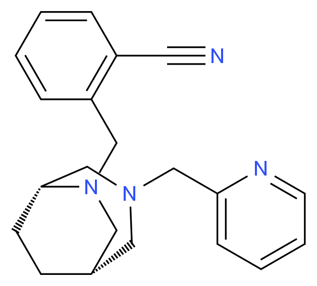 2-{[(1S*,5R*)-3-(pyridin-2-ylmethyl)-3,6-diazabicyclo[3.2.2]non-6-yl]methyl}benzonitrile_分子结构_CAS_)