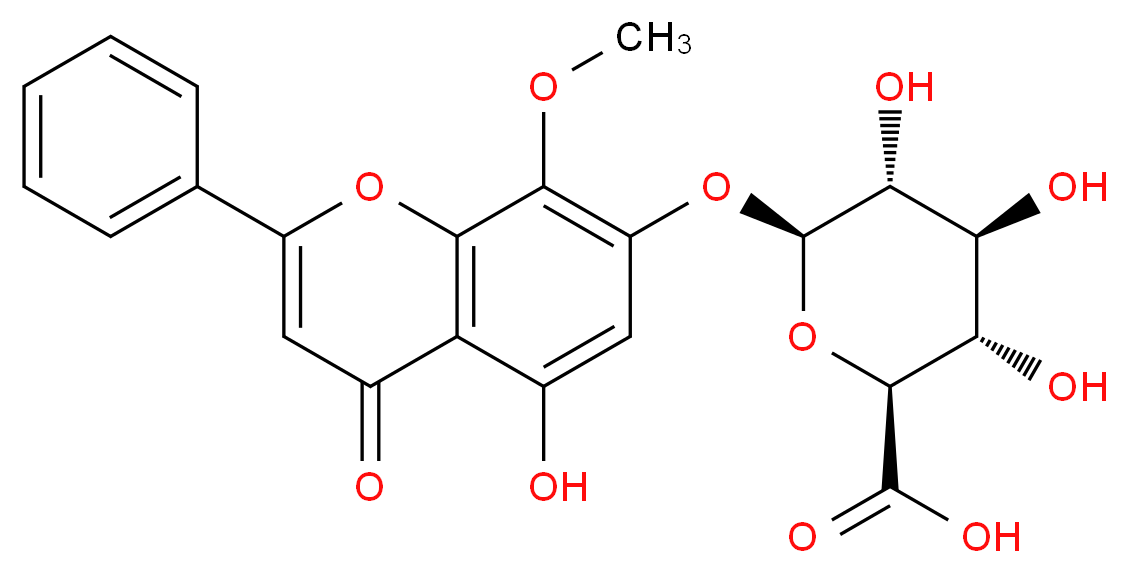 (2S,3S,4S,5R,6S)-3,4,5-trihydroxy-6-[(5-hydroxy-8-methoxy-4-oxo-2-phenyl-4H-chromen-7-yl)oxy]oxane-2-carboxylic acid_分子结构_CAS_51059-44-0