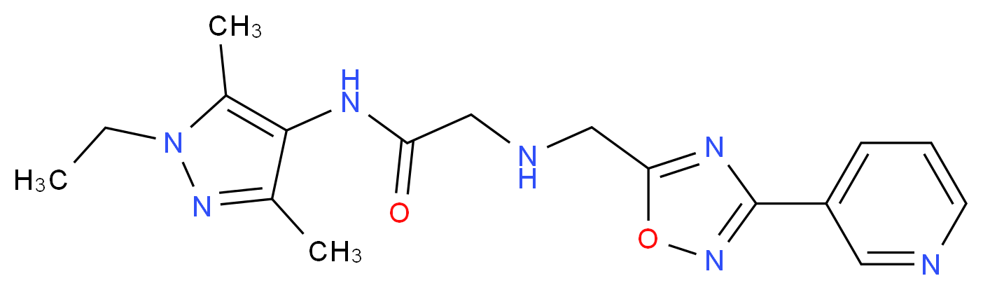N-(1-ethyl-3,5-dimethyl-1H-pyrazol-4-yl)-2-{[(3-pyridin-3-yl-1,2,4-oxadiazol-5-yl)methyl]amino}acetamide_分子结构_CAS_)