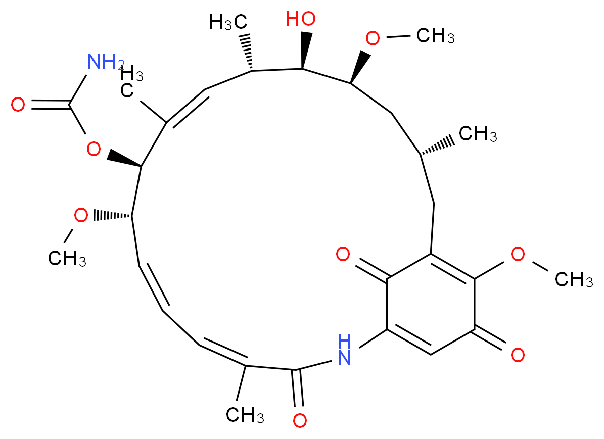 (4E,6E,8S,9S,10E,12S,13R,14S,16R)-13-hydroxy-8,14,19-trimethoxy-4,10,12,16-tetramethyl-3,20,22-trioxo-2-azabicyclo[16.3.1]docosa-1(21),4,6,10,18-pentaen-9-yl carbamate_分子结构_CAS_30562-34-6