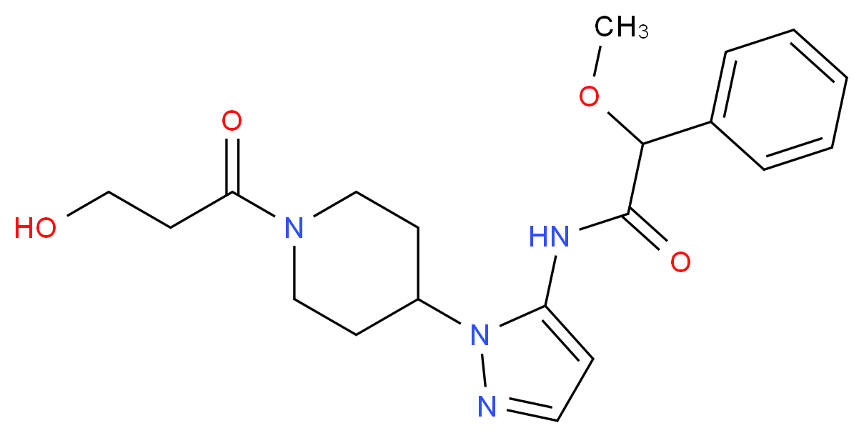 N-{1-[1-(3-hydroxypropanoyl)piperidin-4-yl]-1H-pyrazol-5-yl}-2-methoxy-2-phenylacetamide_分子结构_CAS_)