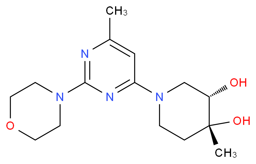 (3S*,4R*)-4-methyl-1-(6-methyl-2-morpholin-4-ylpyrimidin-4-yl)piperidine-3,4-diol_分子结构_CAS_)