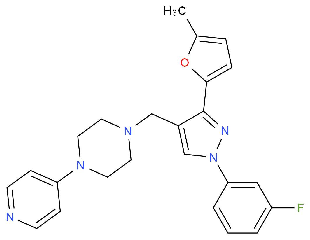 1-{[1-(3-fluorophenyl)-3-(5-methyl-2-furyl)-1H-pyrazol-4-yl]methyl}-4-(4-pyridinyl)piperazine_分子结构_CAS_)