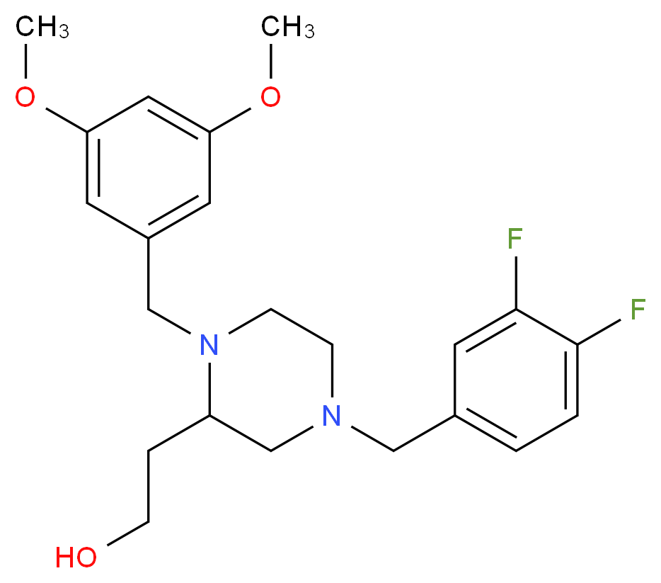 2-[4-(3,4-difluorobenzyl)-1-(3,5-dimethoxybenzyl)-2-piperazinyl]ethanol_分子结构_CAS_)