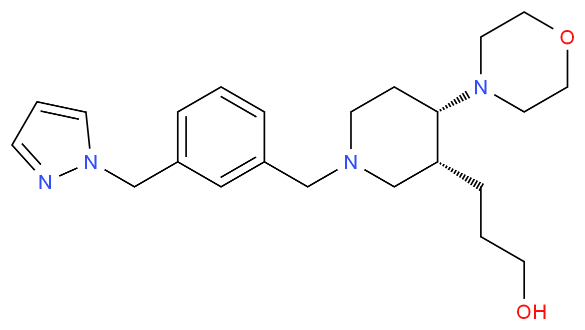 3-{(3R*,4S*)-4-morpholin-4-yl-1-[3-(1H-pyrazol-1-ylmethyl)benzyl]piperidin-3-yl}propan-1-ol_分子结构_CAS_)