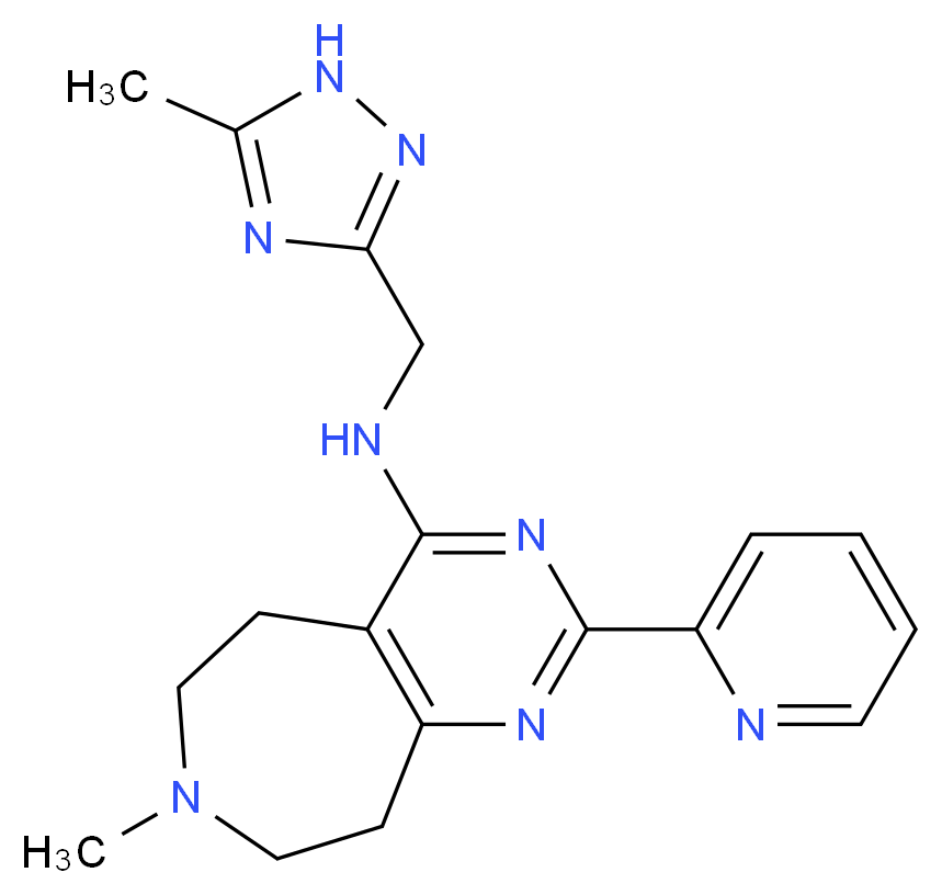 7-methyl-N-[(5-methyl-1H-1,2,4-triazol-3-yl)methyl]-2-pyridin-2-yl-6,7,8,9-tetrahydro-5H-pyrimido[4,5-d]azepin-4-amine_分子结构_CAS_)