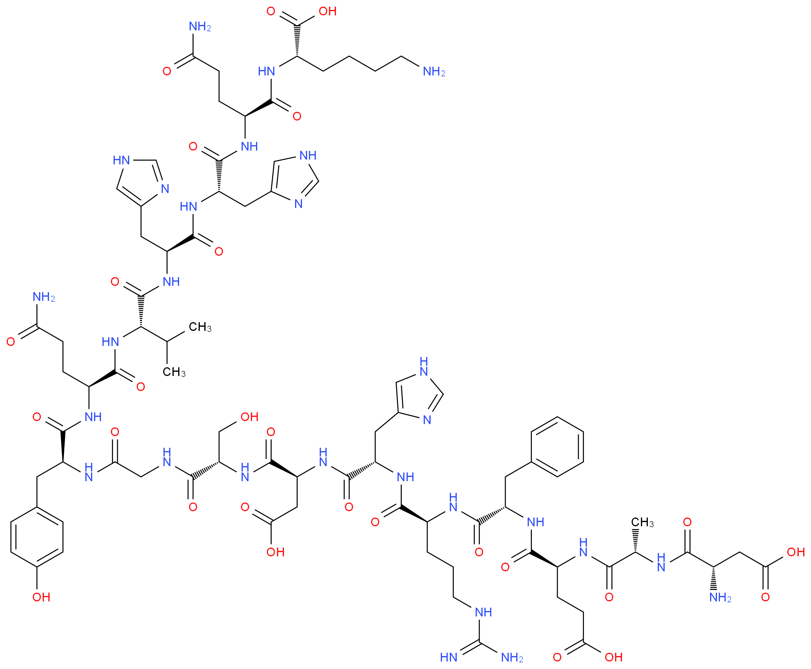 (2S)-6-amino-2-[(2S)-2-[(2S)-2-[(2S)-2-[(2S)-2-[(2S)-2-[(2S)-2-{2-[(2S)-2-[(2S)-2-[(2S)-2-[(2S)-2-[(2S)-2-[(2S)-2-[(2S)-2-[(2S)-2-amino-3-carboxypropanamido]propanamido]-4-carboxybutanamido]-3-phenylpropanamido]-5-carbamimidamidopentanamido]-3-(1H-imidazol-4-yl)propanamido]-3-carboxypropanamido]-3-hydroxypropanamido]acetamido}-3-(4-hydroxyphenyl)propanamido]-4-carbamoylbutanamido]-3-methylbutanamido]-3-(1H-imidazol-4-yl)propanamido]-3-(1H-imidazol-4-yl)propanamido]-4-carbamoylbutanamido]hexanoic acid_分子结构_CAS_133605-53-5