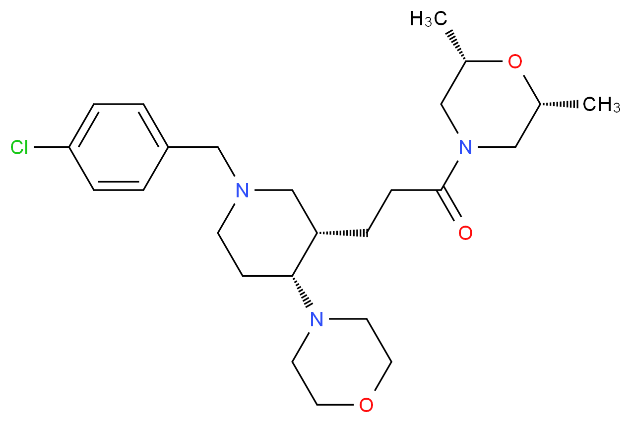 (2R*,6S*)-4-{3-[(3S*,4R*)-1-(4-chlorobenzyl)-4-(4-morpholinyl)-3-piperidinyl]propanoyl}-2,6-dimethylmorpholine_分子结构_CAS_)
