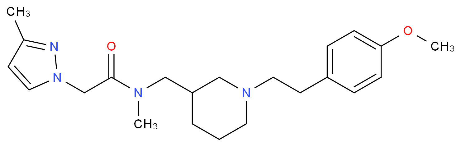 N-({1-[2-(4-methoxyphenyl)ethyl]-3-piperidinyl}methyl)-N-methyl-2-(3-methyl-1H-pyrazol-1-yl)acetamide_分子结构_CAS_)