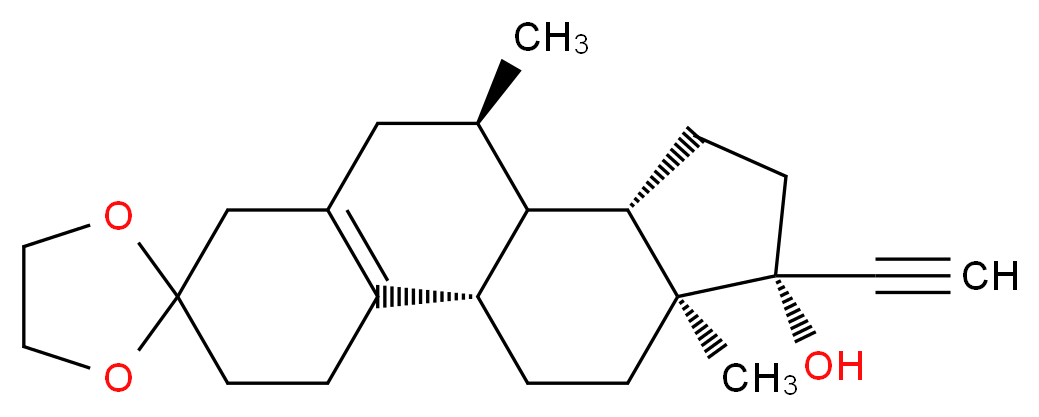 (1'S,9'R,10'R,11'S,14'R,15'S)-14'-ethynyl-9',15'-dimethylspiro[1,3-dioxolane-2,5'-tetracyclo[8.7.0.0<sup>2</sup>,<sup>7</sup>.0<sup>1</sup><sup>1</sup>,<sup>1</sup><sup>5</sup>]heptadecan]-2'(7')-en-14'-ol_分子结构_CAS_677299-58-0