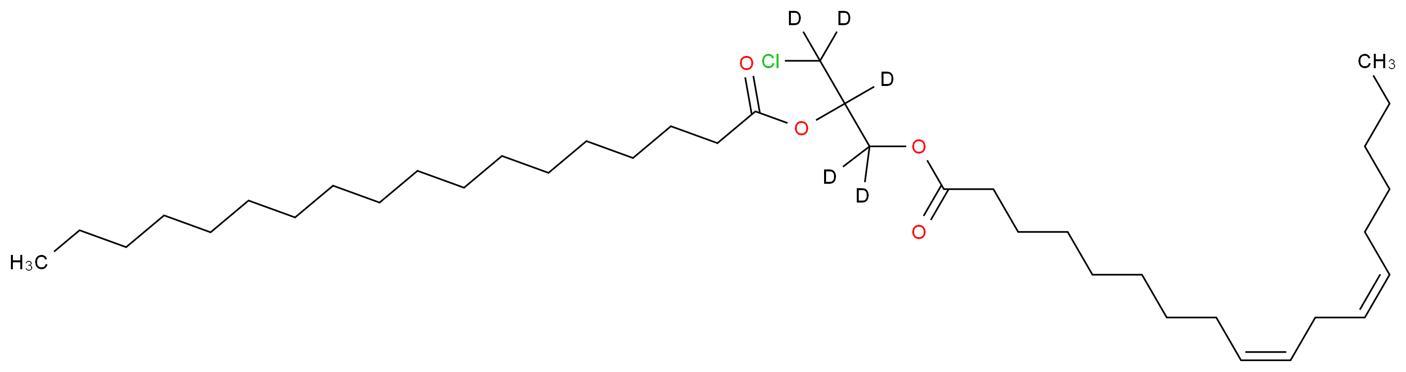 3-chloro-2-(octadecanoyloxy)(<sup>2</sup>H<sub>5</sub>)propyl (9Z,12Z)-octadeca-9,12-dienoate_分子结构_CAS_1246833-48-6