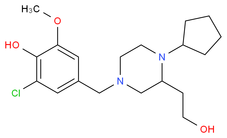 2-chloro-4-{[4-cyclopentyl-3-(2-hydroxyethyl)-1-piperazinyl]methyl}-6-methoxyphenol_分子结构_CAS_)