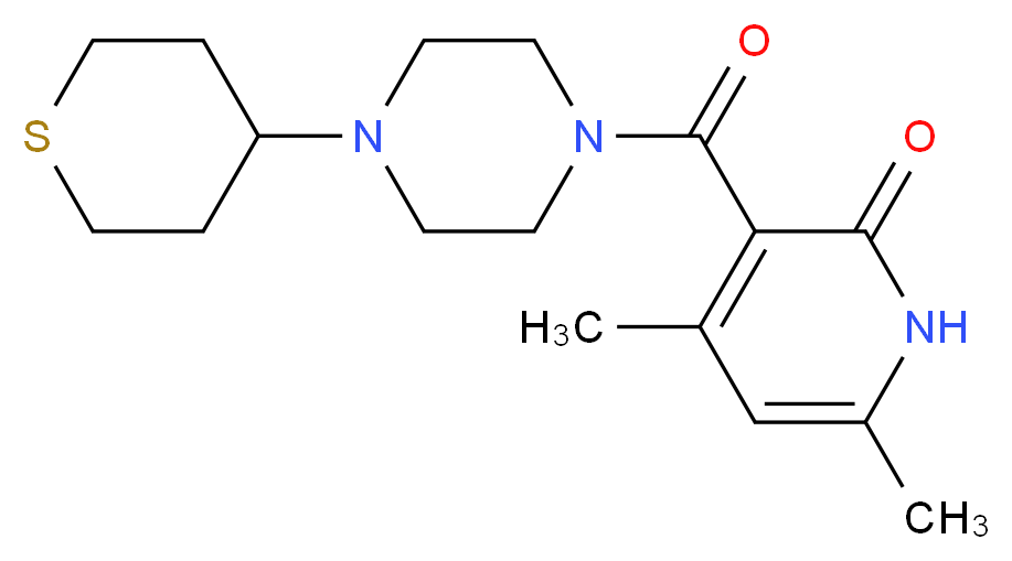 4,6-dimethyl-3-{[4-(tetrahydro-2H-thiopyran-4-yl)-1-piperazinyl]carbonyl}-2(1H)-pyridinone_分子结构_CAS_)