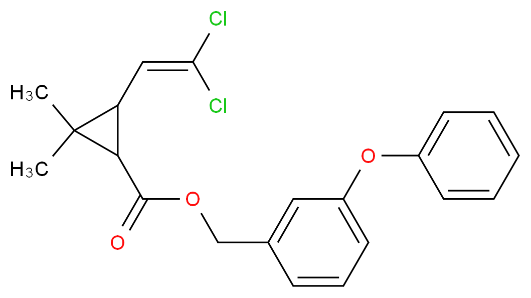 (3-phenoxyphenyl)methyl 3-(2,2-dichloroethenyl)-2,2-dimethylcyclopropane-1-carboxylate_分子结构_CAS_52645-53-1