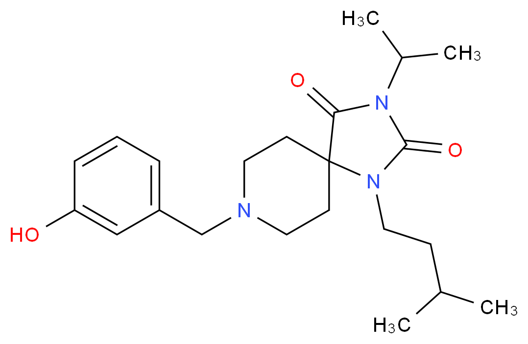 8-(3-hydroxybenzyl)-3-isopropyl-1-(3-methylbutyl)-1,3,8-triazaspiro[4.5]decane-2,4-dione_分子结构_CAS_)