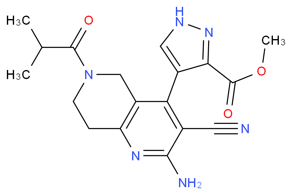 methyl 4-(2-amino-3-cyano-6-isobutyryl-5,6,7,8-tetrahydro-1,6-naphthyridin-4-yl)-1H-pyrazole-3-carboxylate_分子结构_CAS_)