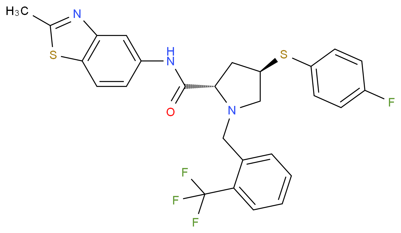 (4R)-4-[(4-fluorophenyl)thio]-N-(2-methyl-1,3-benzothiazol-5-yl)-1-[2-(trifluoromethyl)benzyl]-L-prolinamide_分子结构_CAS_)