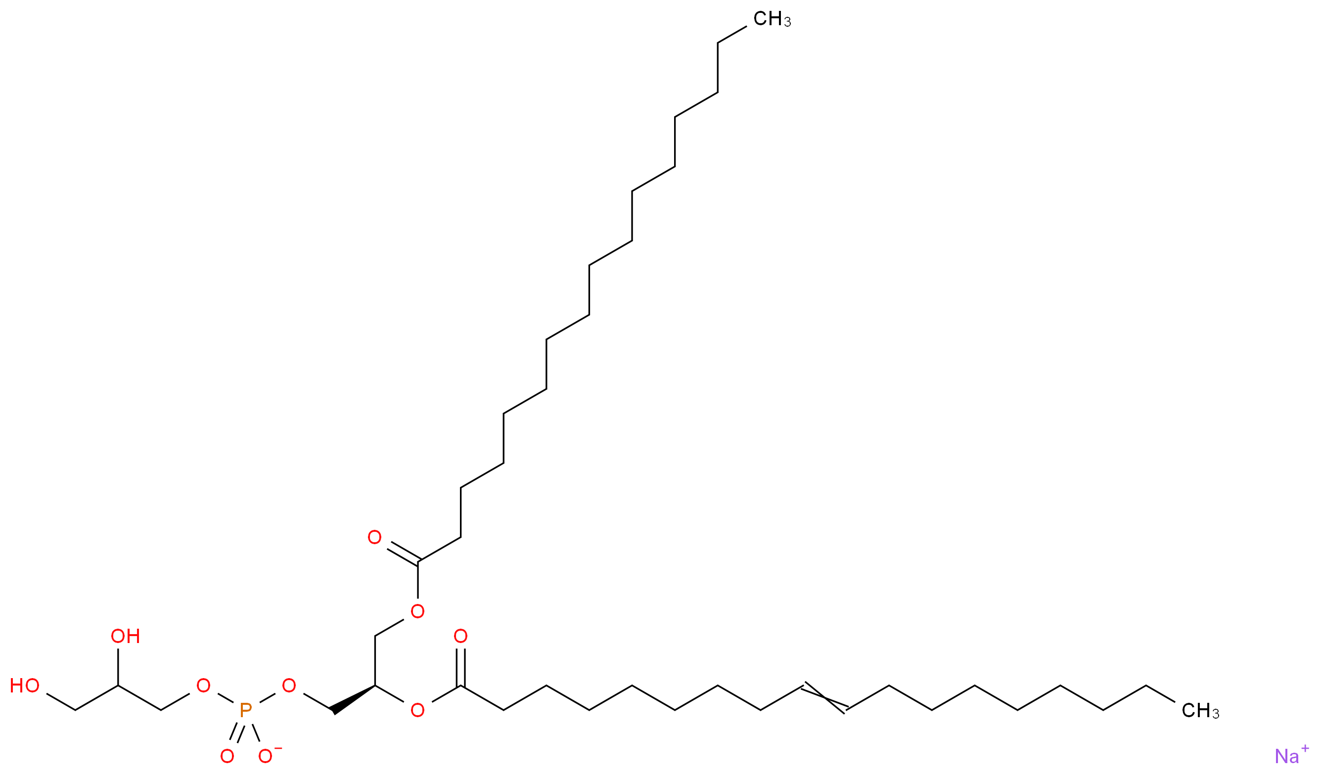 sodium (2R)-1-[(2,3-dihydroxypropyl phosphonato)oxy]-3-(hexadecanoyloxy)propan-2-yl octadec-9-enoate_分子结构_CAS_268550-95-4