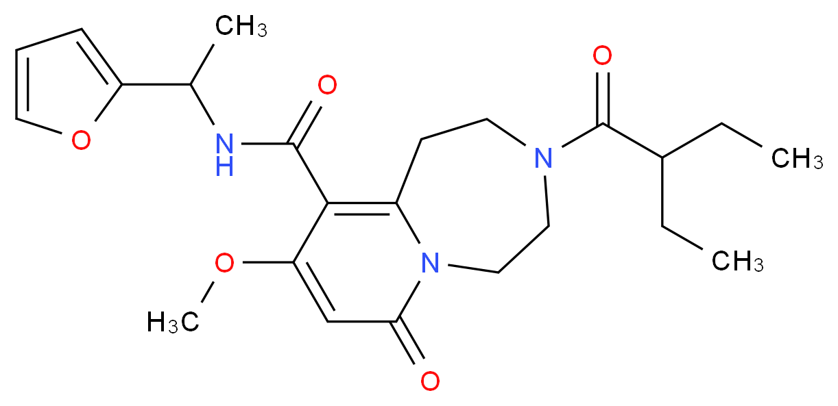 3-(2-ethylbutanoyl)-N-[1-(2-furyl)ethyl]-9-methoxy-7-oxo-1,2,3,4,5,7-hexahydropyrido[1,2-d][1,4]diazepine-10-carboxamide_分子结构_CAS_)