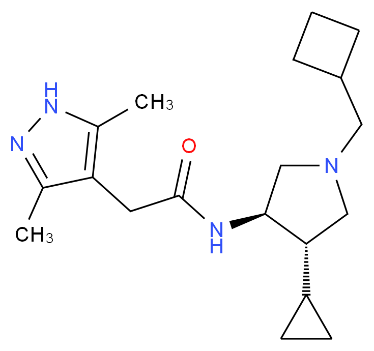 N-[(3R*,4S*)-1-(cyclobutylmethyl)-4-cyclopropyl-3-pyrrolidinyl]-2-(3,5-dimethyl-1H-pyrazol-4-yl)acetamide_分子结构_CAS_)