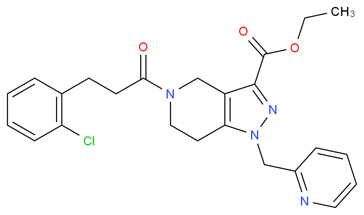 ethyl 5-[3-(2-chlorophenyl)propanoyl]-1-(2-pyridinylmethyl)-4,5,6,7-tetrahydro-1H-pyrazolo[4,3-c]pyridine-3-carboxylate_分子结构_CAS_)
