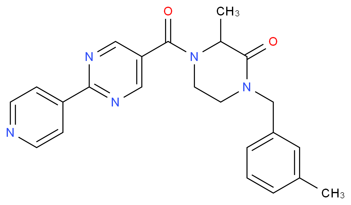 3-methyl-1-(3-methylbenzyl)-4-{[2-(4-pyridinyl)-5-pyrimidinyl]carbonyl}-2-piperazinone_分子结构_CAS_)