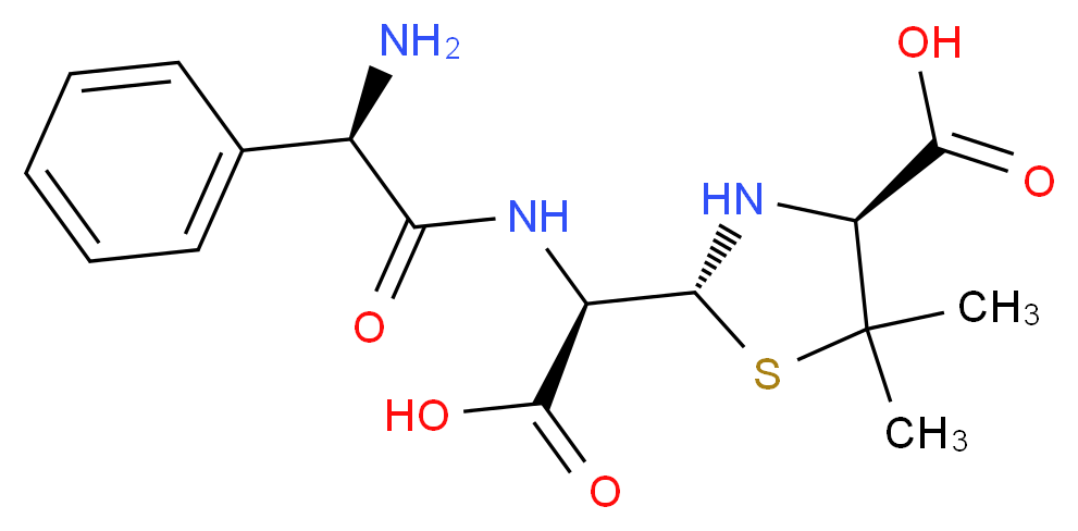 (2R,4S)-2-[(R)-[(2R)-2-amino-2-phenylacetamido](carboxy)methyl]-5,5-dimethyl-1,3-thiazolidine-4-carboxylic acid_分子结构_CAS_32746-94-4