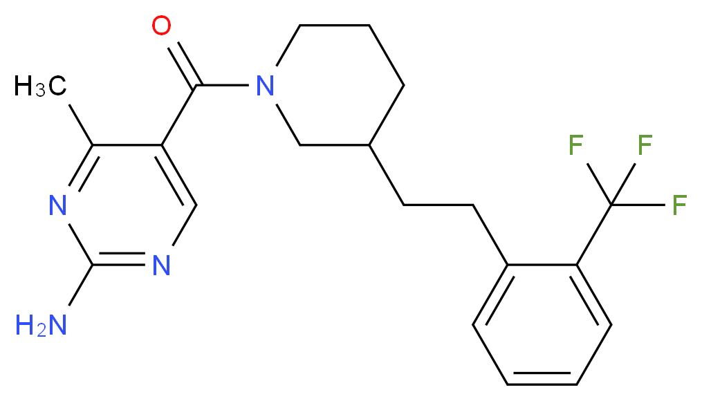 4-methyl-5-[(3-{2-[2-(trifluoromethyl)phenyl]ethyl}-1-piperidinyl)carbonyl]-2-pyrimidinamine_分子结构_CAS_)