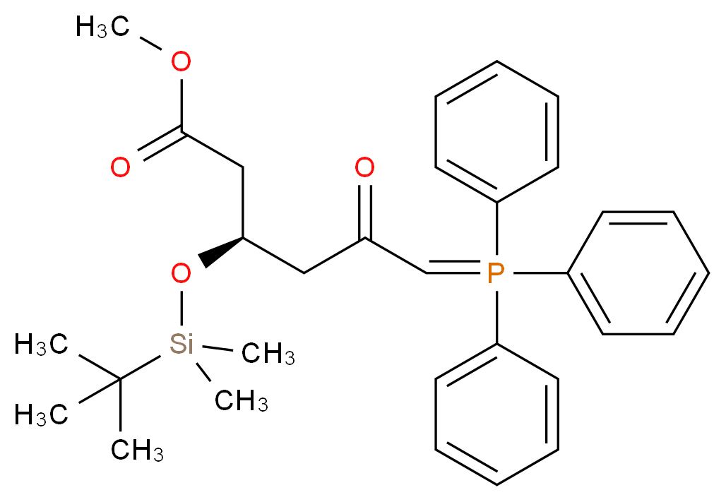 methyl (3R)-3-[(tert-butyldimethylsilyl)oxy]-5-oxo-6-(triphenyl-λ<sup>5</sup>-phosphanylidene)hexanoate_分子结构_CAS_147118-35-2