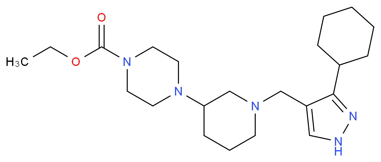 ethyl 4-{1-[(3-cyclohexyl-1H-pyrazol-4-yl)methyl]-3-piperidinyl}-1-piperazinecarboxylate_分子结构_CAS_)