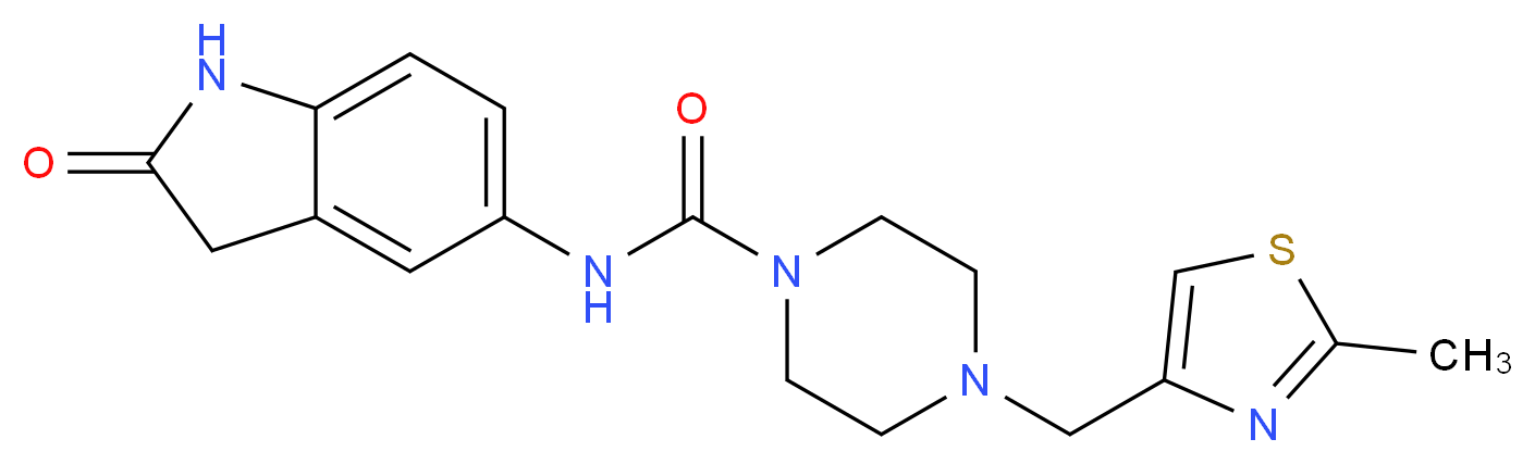 4-[(2-methyl-1,3-thiazol-4-yl)methyl]-N-(2-oxo-2,3-dihydro-1H-indol-5-yl)piperazine-1-carboxamide_分子结构_CAS_)