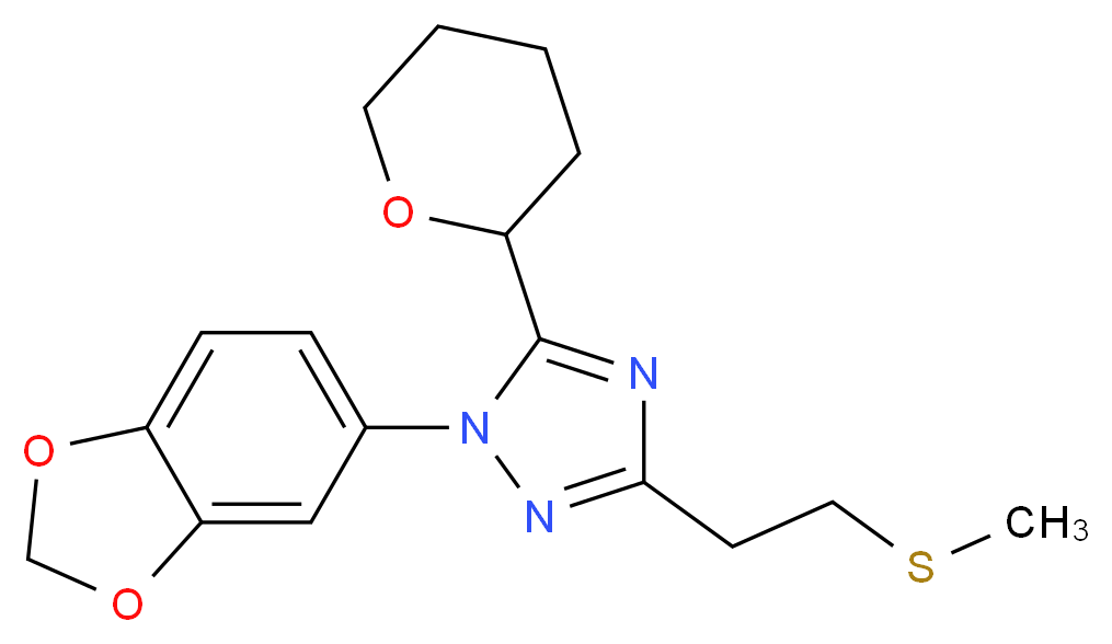 1-(1,3-benzodioxol-5-yl)-3-[2-(methylthio)ethyl]-5-(tetrahydro-2H-pyran-2-yl)-1H-1,2,4-triazole_分子结构_CAS_)