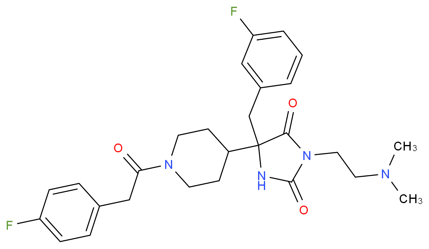 3-[2-(dimethylamino)ethyl]-5-(3-fluorobenzyl)-5-{1-[(4-fluorophenyl)acetyl]-4-piperidinyl}-2,4-imidazolidinedione_分子结构_CAS_)