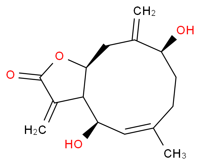 (4R,9S,11aS)-4,9-dihydroxy-6-methyl-3,10-dimethylidene-2H,3H,3aH,4H,7H,8H,9H,10H,11H,11aH-cyclodeca[b]furan-2-one_分子结构_CAS_60362-95-0
