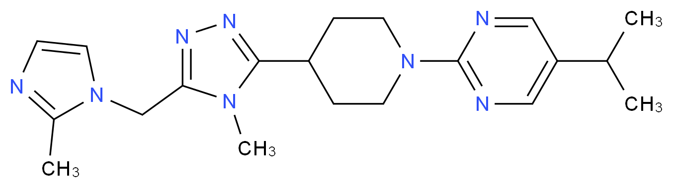 5-isopropyl-2-(4-{4-methyl-5-[(2-methyl-1H-imidazol-1-yl)methyl]-4H-1,2,4-triazol-3-yl}piperidin-1-yl)pyrimidine_分子结构_CAS_)