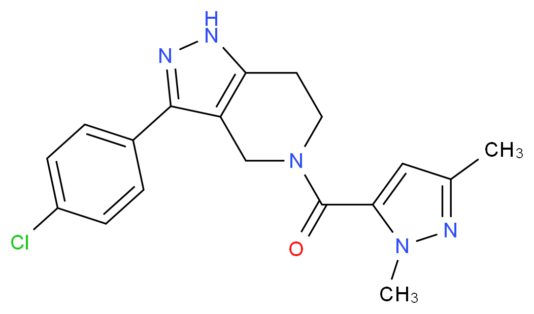 3-(4-chlorophenyl)-5-[(1,3-dimethyl-1H-pyrazol-5-yl)carbonyl]-4,5,6,7-tetrahydro-1H-pyrazolo[4,3-c]pyridine_分子结构_CAS_)