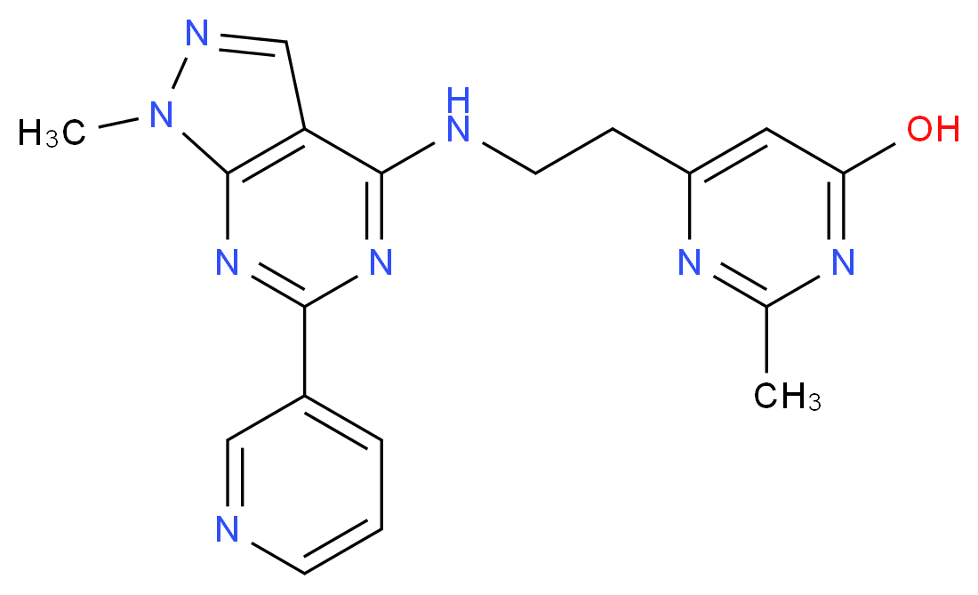 2-methyl-6-{2-[(1-methyl-6-pyridin-3-yl-1H-pyrazolo[3,4-d]pyrimidin-4-yl)amino]ethyl}pyrimidin-4-ol_分子结构_CAS_)