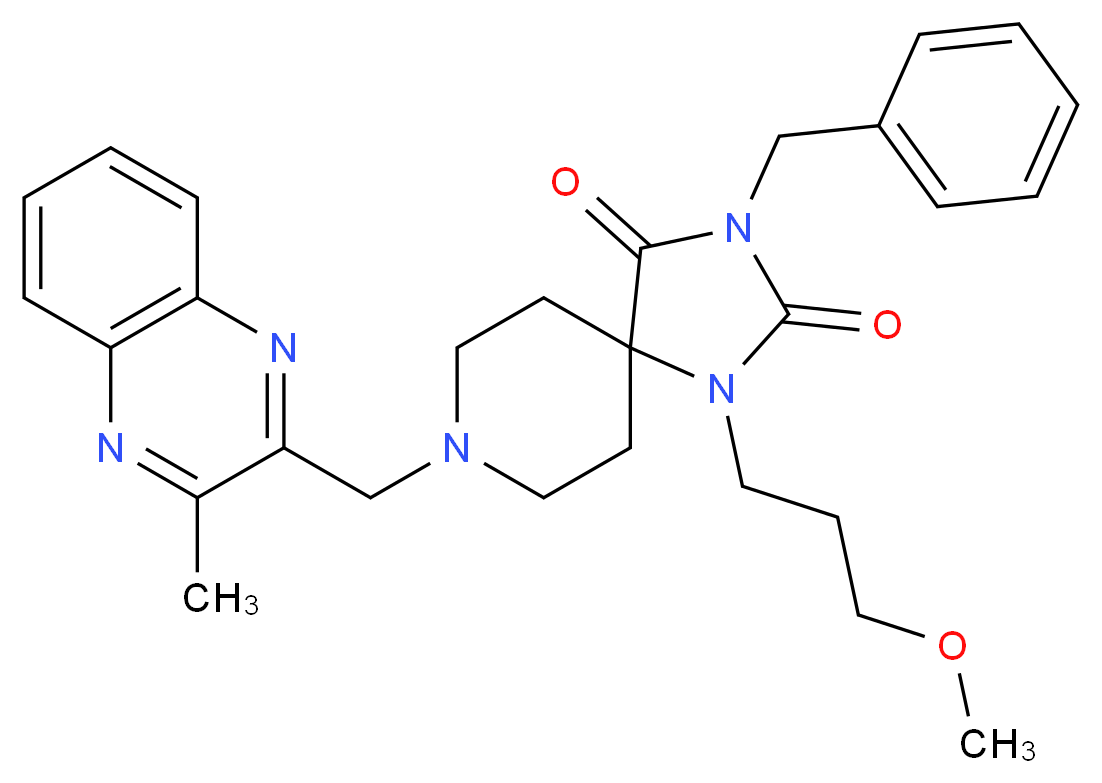 3-benzyl-1-(3-methoxypropyl)-8-[(3-methyl-2-quinoxalinyl)methyl]-1,3,8-triazaspiro[4.5]decane-2,4-dione_分子结构_CAS_)
