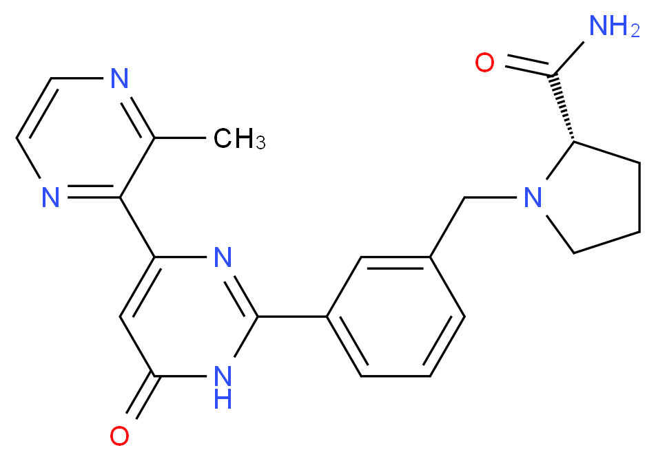 (2S)-1-{3-[4-(3-methylpyrazin-2-yl)-6-oxo-1,6-dihydropyrimidin-2-yl]benzyl}pyrrolidine-2-carboxamide_分子结构_CAS_)