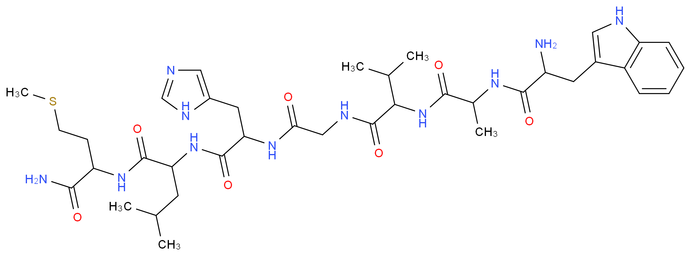 2-{2-[2-(2-{2-[2-amino-3-(1H-indol-3-yl)propanamido]propanamido}-3-methylbutanamido)acetamido]-3-(1H-imidazol-5-yl)propanamido}-N-[1-carbamoyl-3-(methylsulfanyl)propyl]-4-methylpentanamide_分子结构_CAS_55749-98-9