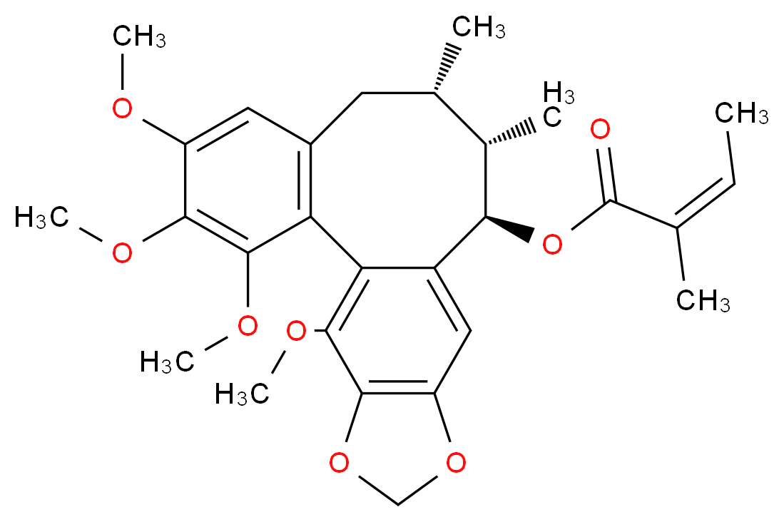 (9S,10S,11R)-3,4,5,19-tetramethoxy-9,10-dimethyl-15,17-dioxatetracyclo[10.7.0.0<sup>2</sup>,<sup>7</sup>.0<sup>1</sup><sup>4</sup>,<sup>1</sup><sup>8</sup>]nonadeca-1(12),2(7),3,5,13,18-hexaen-11-yl (2Z)-2-methylbut-2-enoate_分子结构_CAS_83864-70-4