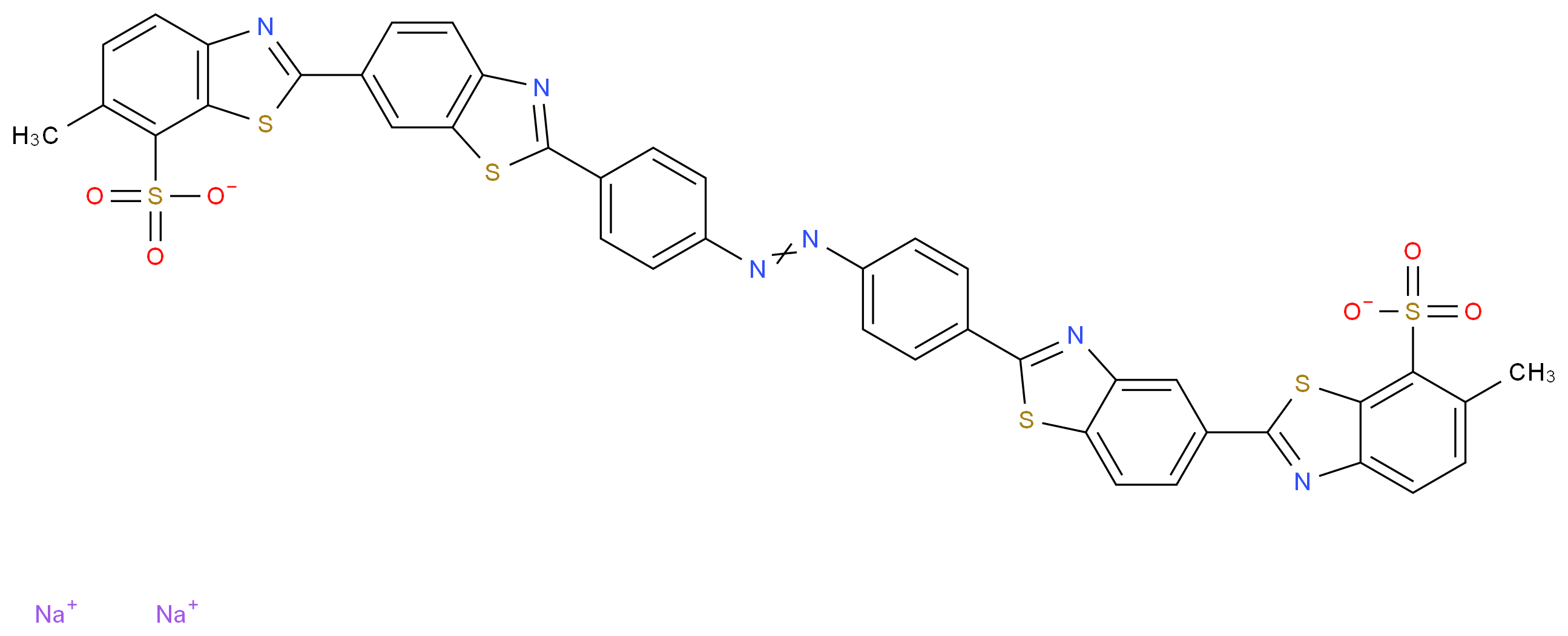 disodium 6-methyl-2-{2-[4-(2-{4-[6-(6-methyl-7-sulfonato-1,3-benzothiazol-2-yl)-1,3-benzothiazol-2-yl]phenyl}diazen-1-yl)phenyl]-1,3-benzothiazol-5-yl}-1,3-benzothiazole-7-sulfonate_分子结构_CAS_6537-66-2