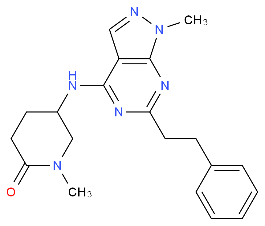1-methyl-5-{[1-methyl-6-(2-phenylethyl)-1H-pyrazolo[3,4-d]pyrimidin-4-yl]amino}-2-piperidinone_分子结构_CAS_)
