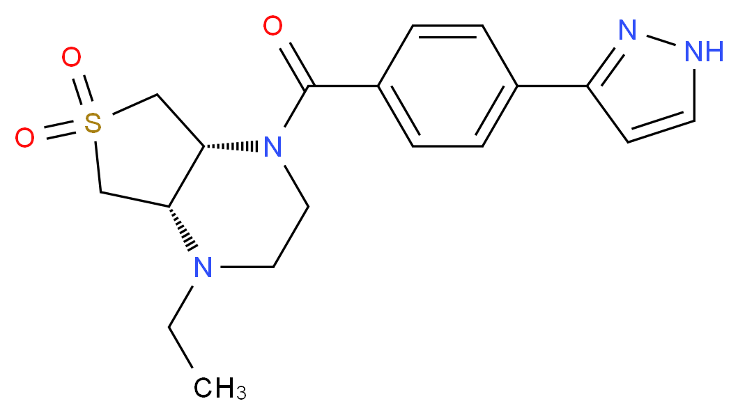 (4aR*,7aS*)-1-ethyl-4-[4-(1H-pyrazol-3-yl)benzoyl]octahydrothieno[3,4-b]pyrazine 6,6-dioxide_分子结构_CAS_)