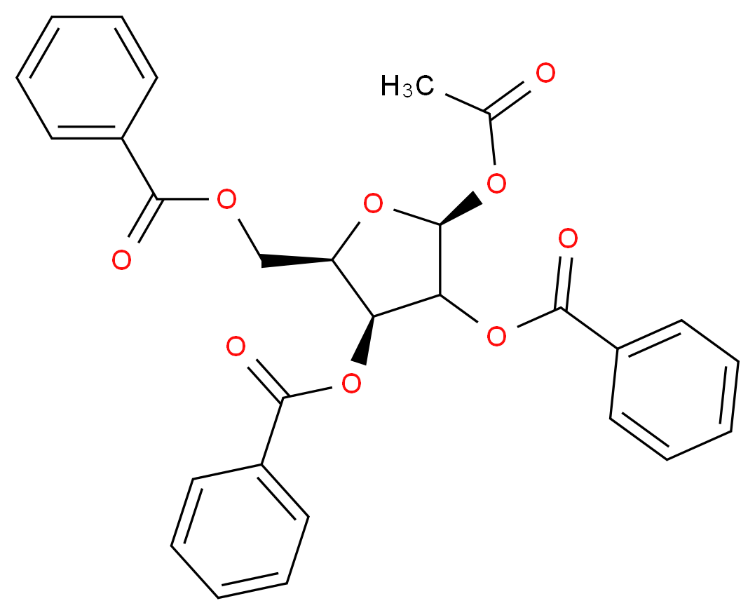 1邻乙酰-2,3,5-三邻苯甲酰基-β-D-呋喃核糖_分子结构_CAS_6974-32-9)
