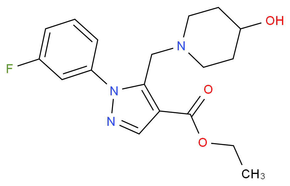ethyl 1-(3-fluorophenyl)-5-[(4-hydroxy-1-piperidinyl)methyl]-1H-pyrazole-4-carboxylate_分子结构_CAS_)