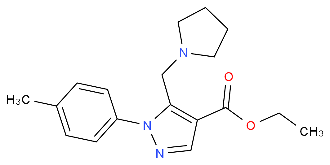 ethyl 1-(4-methylphenyl)-5-(1-pyrrolidinylmethyl)-1H-pyrazole-4-carboxylate_分子结构_CAS_)