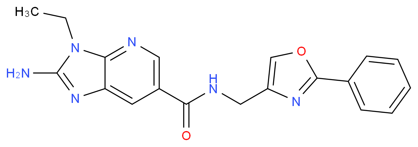 2-amino-3-ethyl-N-[(2-phenyl-1,3-oxazol-4-yl)methyl]-3H-imidazo[4,5-b]pyridine-6-carboxamide_分子结构_CAS_)