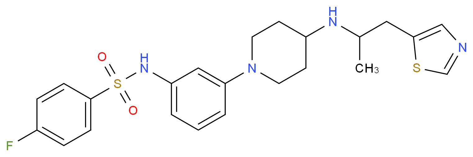 4-fluoro-N-[3-(4-{[1-methyl-2-(1,3-thiazol-5-yl)ethyl]amino}-1-piperidinyl)phenyl]benzenesulfonamide_分子结构_CAS_)